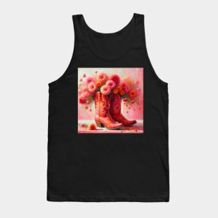 Preppy cowgirl pink heeled boots with flowers art Tank Top